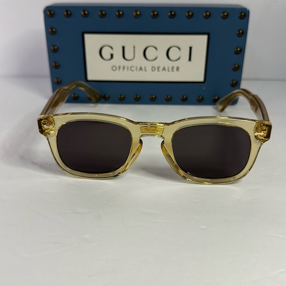 💯 - New Authentic GUCCI GG0182S 006 Transparent Brown/Grey sunglasses - Picture 5 of 15